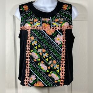 Embroidered‎ Floral Black Tank Top
